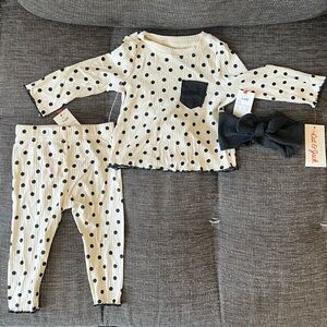 Cat & Jack 3 piece baby girl outfit 3-6mo - long sleeve top, pants, headband
